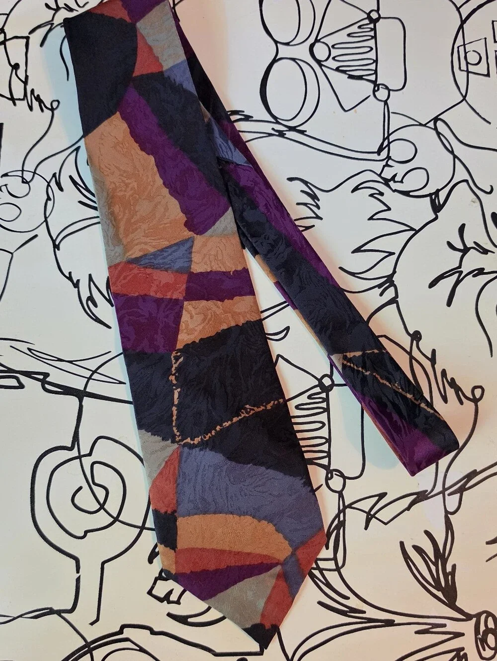 Vintage Saville Silk Tie Mens Multicolor Abstract Geometric Retro 90s USA
